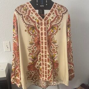 JM Collection Multicolor Leaf Print Blouse